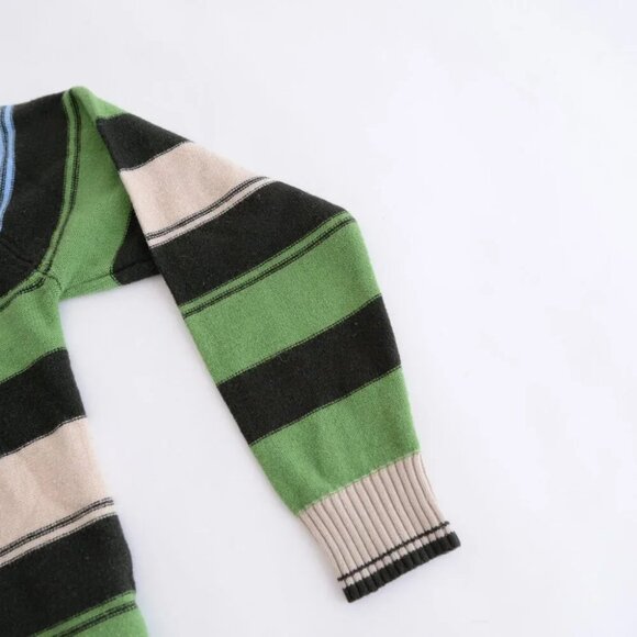Jeep Green And Blue Stripe Fine Knit Eclectic Grandpa Crew Neck Sweater Large - Picture 4 of 9